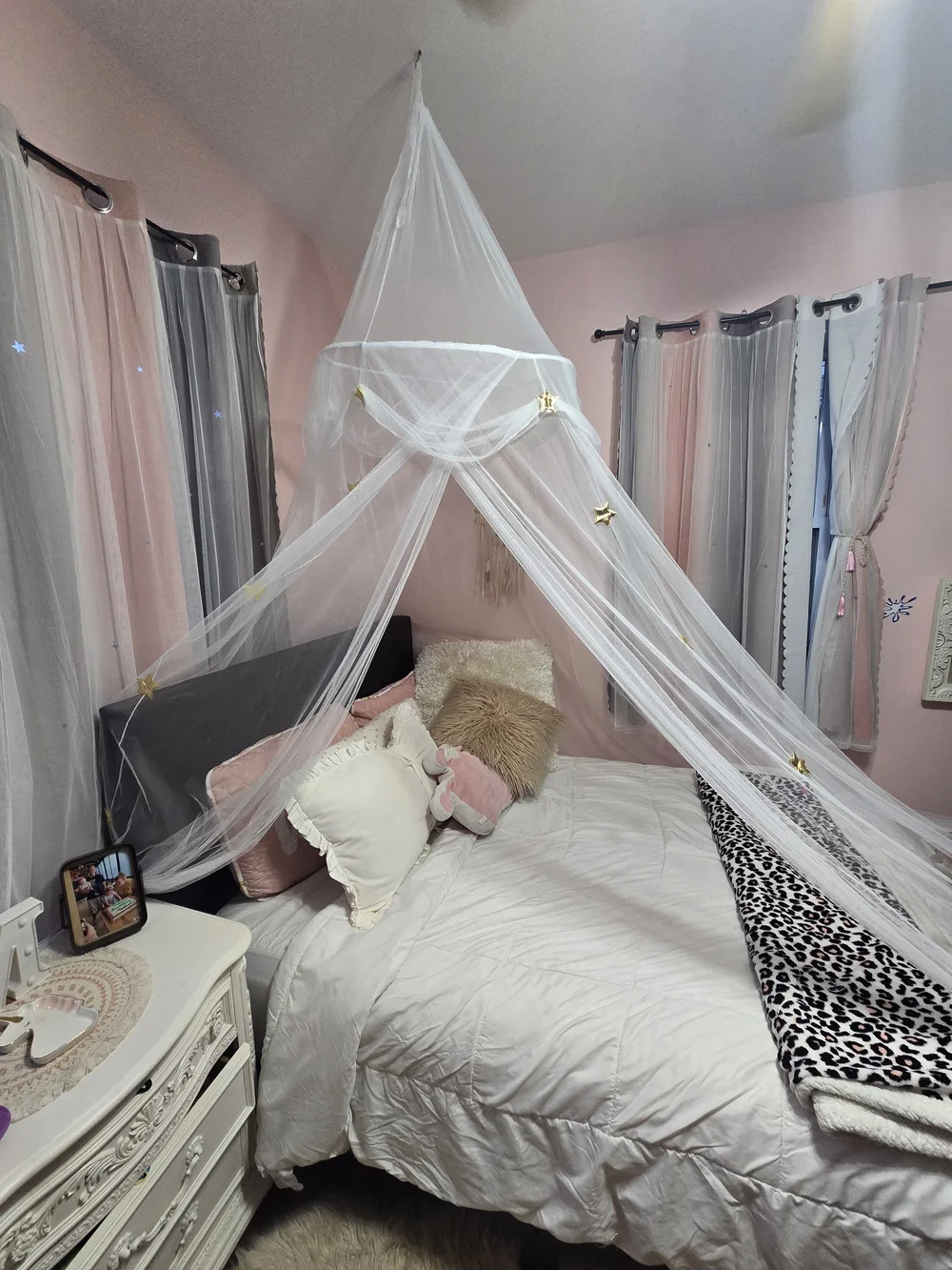 White Canopy Bed Net with Gold Star Accents - Home Bedding